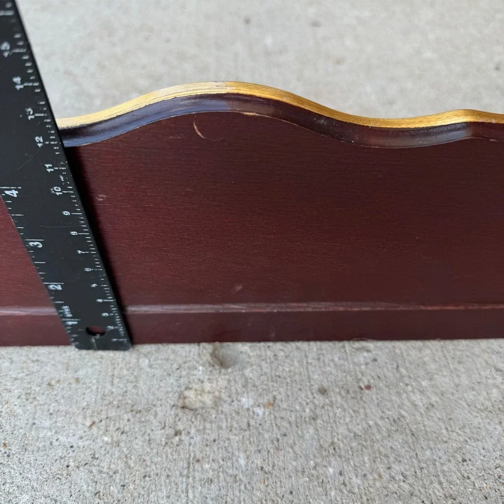 Vintage Wood Wall Shelf Scalloped Gold Edge Dark Cherry Plate Rail 24 Inch